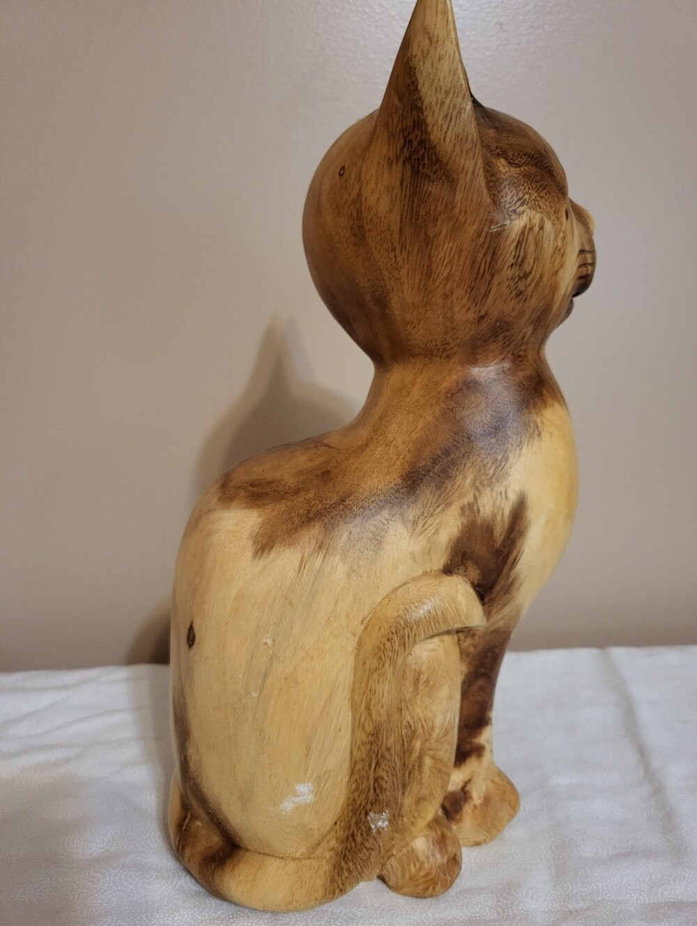 Handcarved Wooden 12 x 5.5 x 4.5 In. Cat Statue Figurine Decor - Picture 7 of 15